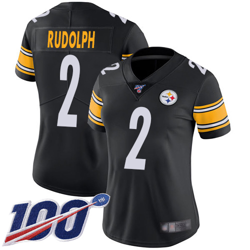 Women Pittsburgh Steelers Football 2 Limited Black Mason Rudolph Home 100th Season Vapor Untouchable Nike NFL Jersey